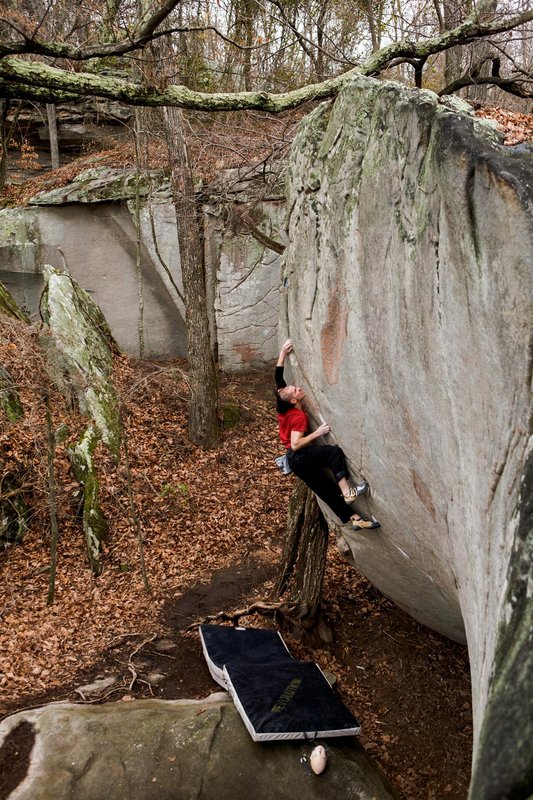 Jason Kehl makes the second ascent of "The Shield" V11
